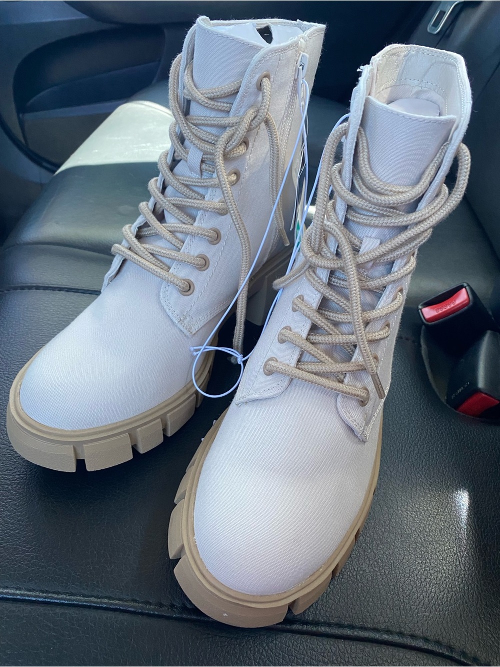 Women’s Beige Lace-Up Combat Boots